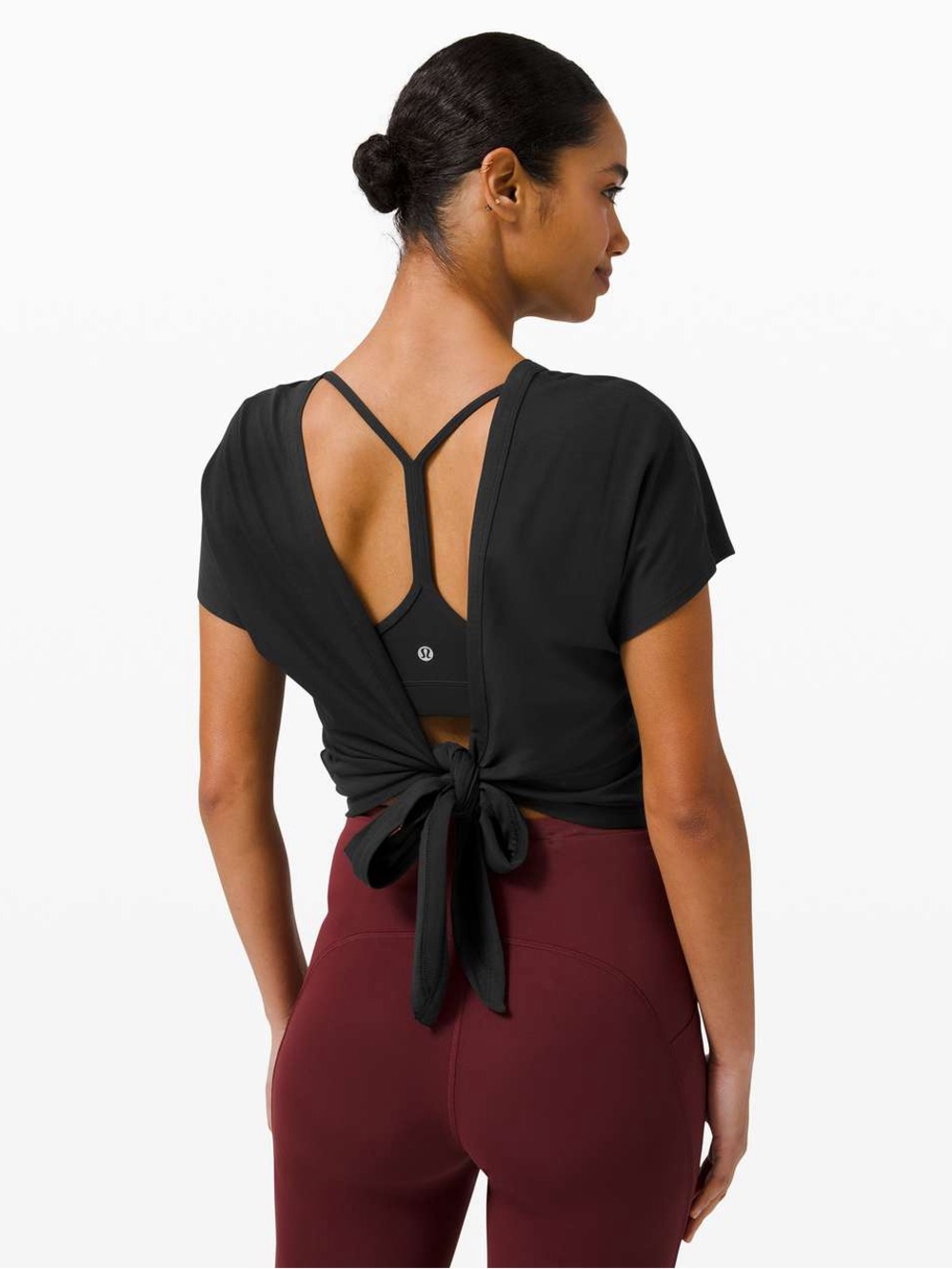 Lululemon It's A Tie Tee Cropped Wrap Shirt Black Sz 8 EUC $68 MSRP Pima Cotton - Picture 2 of 7